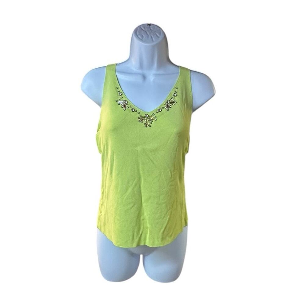 Georgiou Studio NWT Lime Green Embellished Tank Top Beaded Neckline Y2K Large